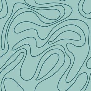 Pale green teal doodled wavy lines