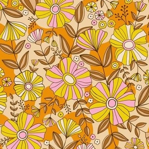Vibrant Floral Retro Blooms in yellow - Small scale