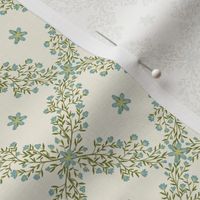 Traditional Trellis vine buttercup repeat teal and sage 
