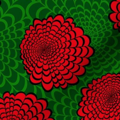 L Floral Garden - Abstract Christmas Flower - Burgundy Red Roses layering on large Green bushes