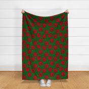 L Floral Garden - Abstract Christmas Flower - Burgundy Red Roses layering on large Green bushes