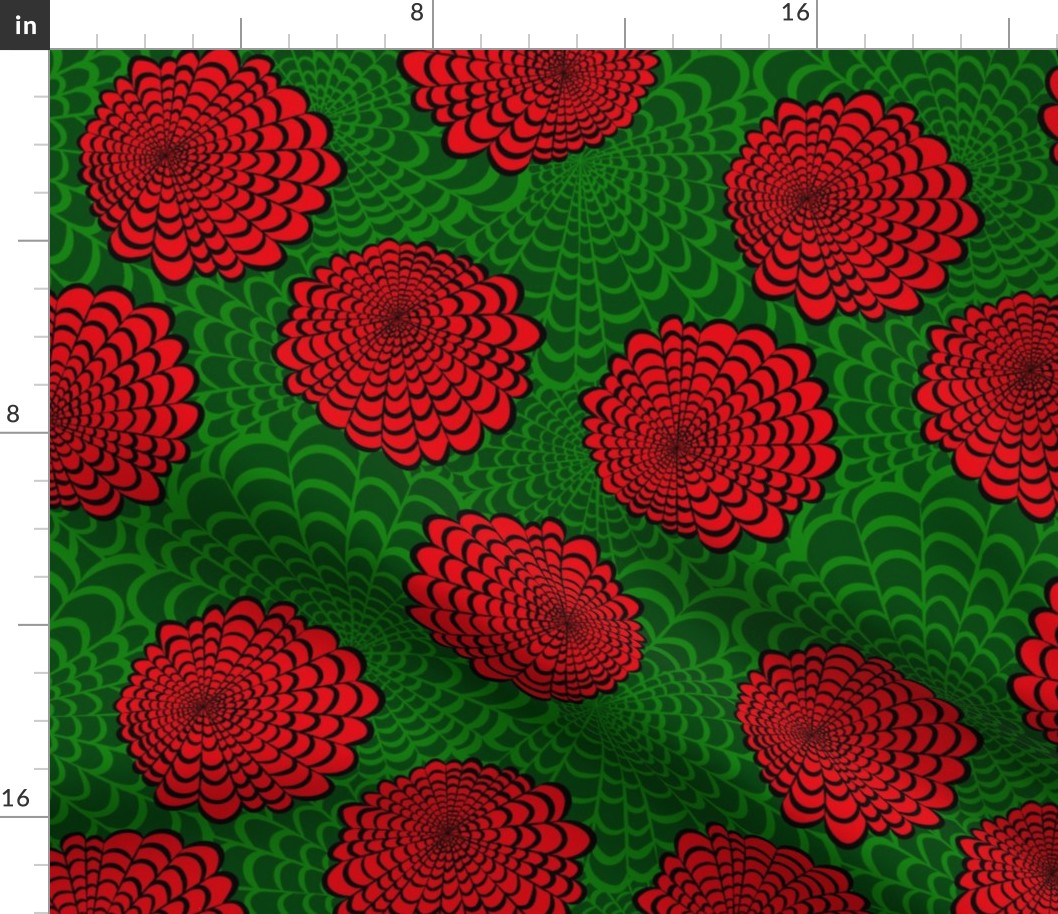 L Floral Garden - Abstract Christmas Flower - Burgundy Red Roses layering on large Green bushes