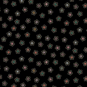 Pretty doodle ditsy floral - jewel tone flowers on black - coordinate for All the pretty doodle bugs - large