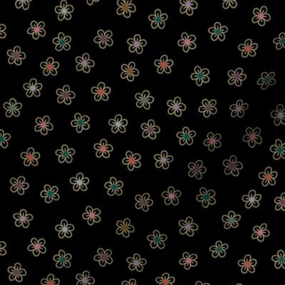 Pretty doodle ditsy floral - jewel tone flowers on black - coordinate for All the pretty doodle bugs - medium