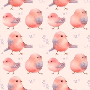 Cute Pink Baby Watercolor Birds