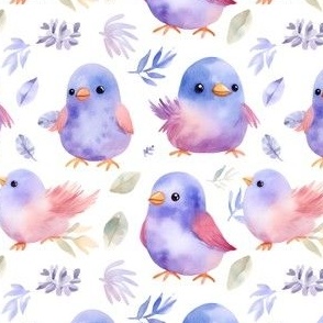 Cute Purple Watercolor Birds