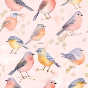 Watercolor Birds on Blush