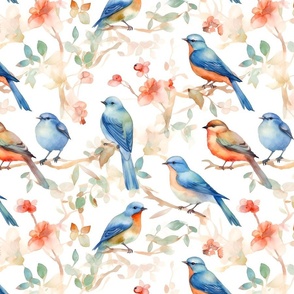 Watercolor Bluebirds on Branches