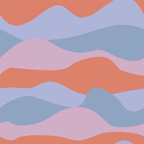 Colorful curved landscape with orange, pink and purple waveform horizons