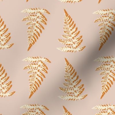 Fern Fronds of tangerine orange and cream on a peachy orange background