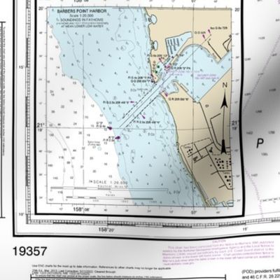 NOAA O'ahu Island nautical chart #19357, 42x32.1" (fits on a yard of any fabric)