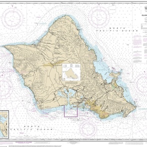 NOAA O'ahu Island nautical chart #19357, 42x32.1" (fits on a yard of any fabric)