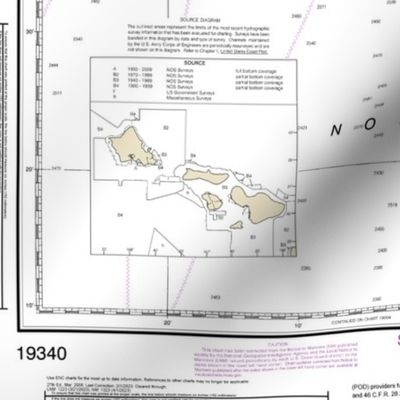 NOAA Hawaiian Islands nautical chart #19340, Hawai'i to O'ahu, 42x32.5" (fits on a yard of any fabric)