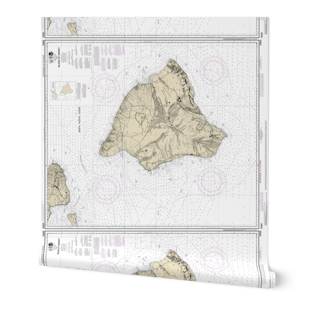 NOAA Island of Hawai'i nautical chart #19320, 42x35.4" (fits on a yard of wider fabrics)