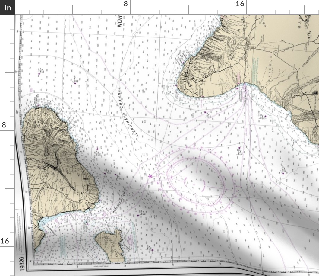 NOAA Island of Hawai'i nautical chart #19320, 42x35.4" (fits on a yard of wider fabrics)