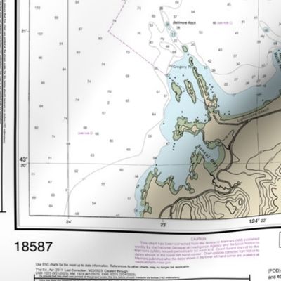 NOAA nautical chart #18587, Coos Bay Oregon, 42x31.5" (fits on one yard of any fabric)