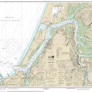 NOAA nautical chart #18587, Coos Bay Oregon, 42x31.5" (fits on one yard of any fabric)