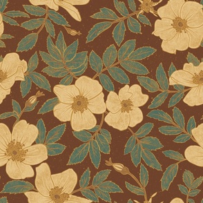 Wild Mountain Roses - extra large - golden, teal, and brown 