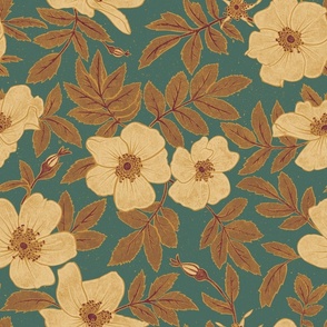 Wild Mountain Roses - extra large - golden, brown, burgundy, and teal