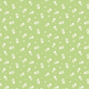 Small flowers scattered Vintage fabric in honeydew green and white