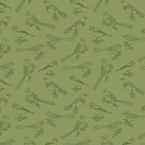 Songbirds Olive Green Hand Sketched Home Decor
