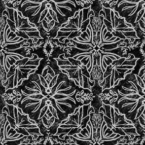 Daylily Damask (medium, light grey on black)