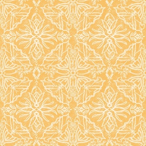 Daylily Damask (medium, white on golden yellow)
