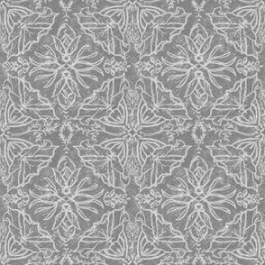 Daylily Damask (medium, light grey on dark grey)