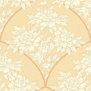 Art Deco Peony Floral Bouquet Pastel Yellow