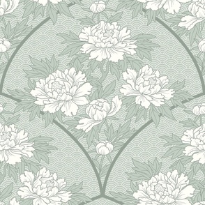 Art Deco Peony Floral Bouquet Dusty Sage Green