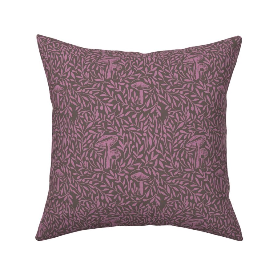 small // Mushroom Fungi and Vines in Mauve Purple on Warm Grey  // 6”