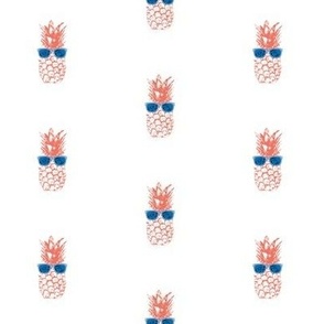 Cute Kids Ditsy Pineapple spots - white coral red and dark blue