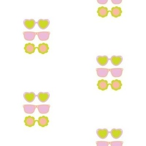 Cute Kids Ditsy Sunglasses spots - white Neon lime green, peach pink and lilac purple