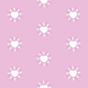 small sunshine love heart burst - white on lilac pink purple