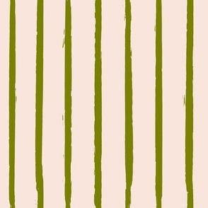 medium // Hand Painted Wild Vertical Stripes in Grass Green on Blush Pink // 8”