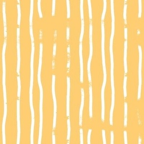 sunshine yellow and white wobbly vertical textured candy stripe fabric and wallpaper