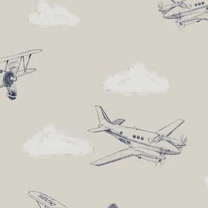 Navy Sketched Vintage  Airplanes