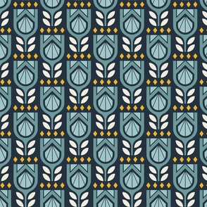 vinatge geometric floral surface pattern yellow blue