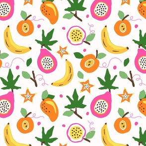 Fun Tropical Fruit Party Bright Pink Orange Yellow Green