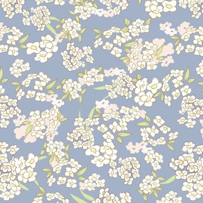 Dusty Mid Country Blue with White and Cream  Scattered Alyssum Delicate Flowers L