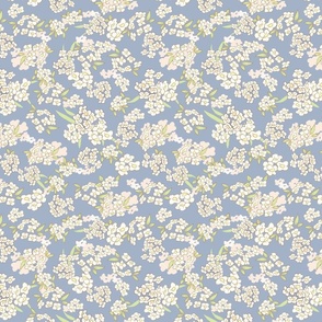  Dusty Mid Country Blue with White and Cream  Scattered Alyssum Delicate Flowers M