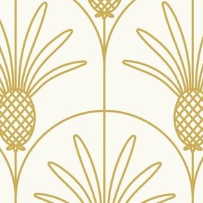 Medium Tropical Art Deco Hollywood Gold Pineapples with Arches on Simply White Background