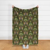 (L) Tropical jungle with monkeys dark green