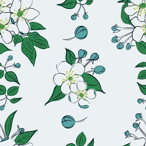 Blossom blue and green WALLPAPER 12 x 12 inch repeats twice 