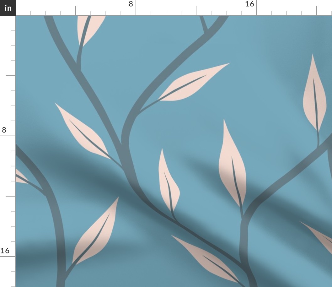 Flowing Veins And cream leaves on light blue | Large