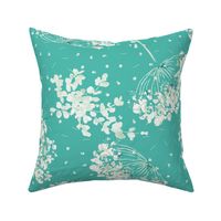 Large Scale | Ethereal Queen's Anne Lace Flowers | Whimsical flowers on teal background | suited for chic living room or romantic bedroom, or elegant nursery