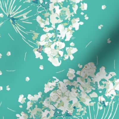 Large Scale | Ethereal Queen's Anne Lace Flowers | Whimsical flowers on teal background | suited for chic living room or romantic bedroom, or elegant nursery