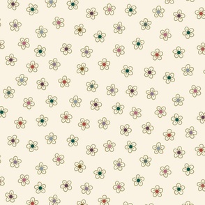 Pretty doodle ditsy floral - jewel tone flowers on ivory (#faf3e3) - coordinate for All the pretty doodle bugs - large
