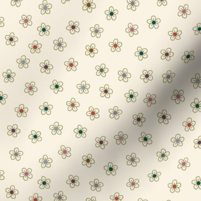 Pretty doodle ditsy floral - jewel tone flowers on ivory (#faf3e3) - coordinate for All the pretty doodle bugs - medium