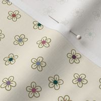 Pretty doodle ditsy floral - jewel tone flowers on ivory (#faf3e3) - coordinate for All the pretty doodle bugs - medium